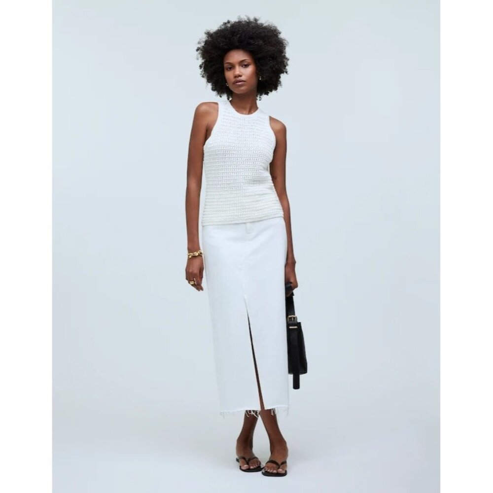 Madewell Crochet-Knit Crewneck Sweater Tank in Bright Ivory